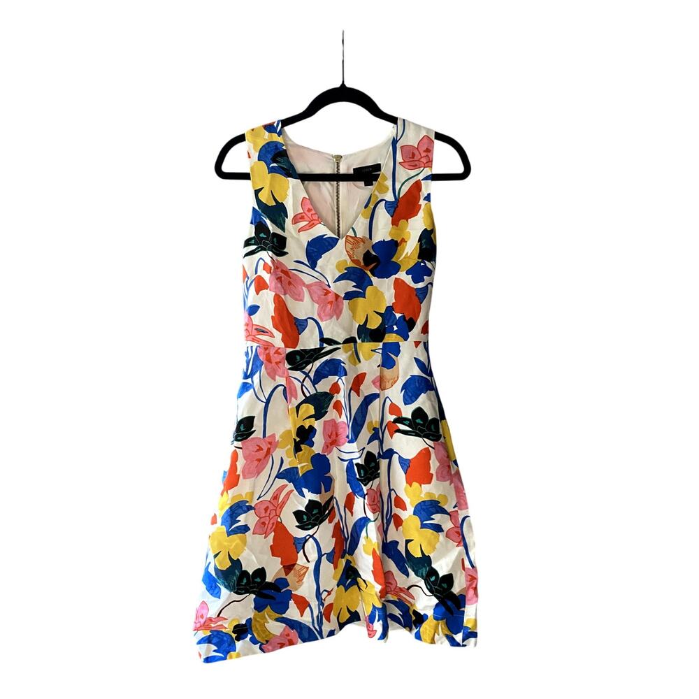 J. Crew Linen Floral A-Line Midi Dress 0 Brunch Work‎ Twee Feminine Dainty Soft